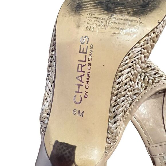 Womens Peep Toe Sandals Size 6 Natural Woven Heel Beige Niko Charles David - Picture 4 of 6